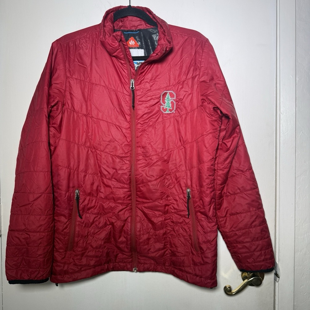 Columbia Puffer Stanford Cardinal Jacket Mens Small Omni-Heat Full Zip Red